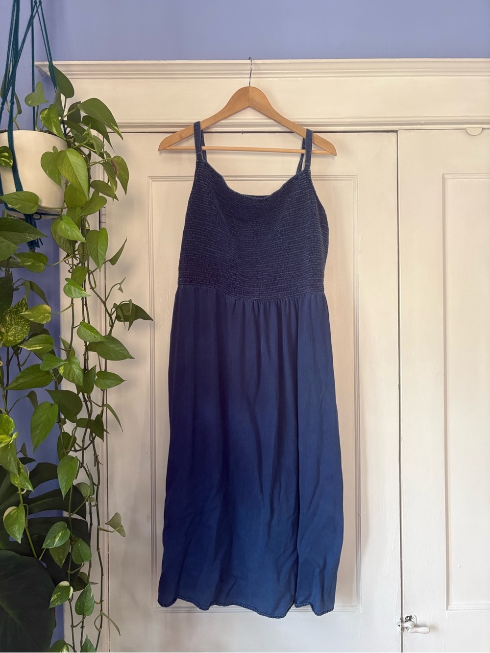 Old Navy Navy Blue Smocked Bodice Midi Dress